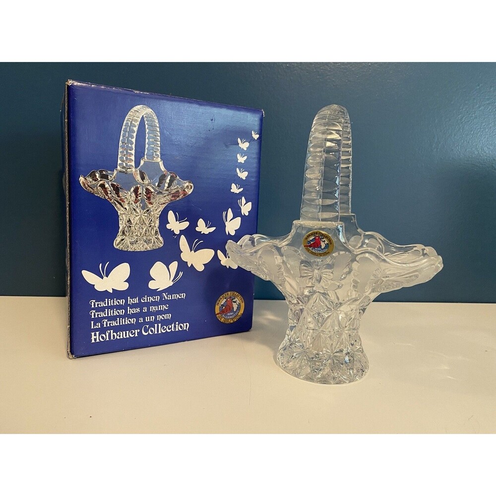 Papillon Hofbauer Lead Crystal Basket VTG W.Germany 1986 Butterflies with Box